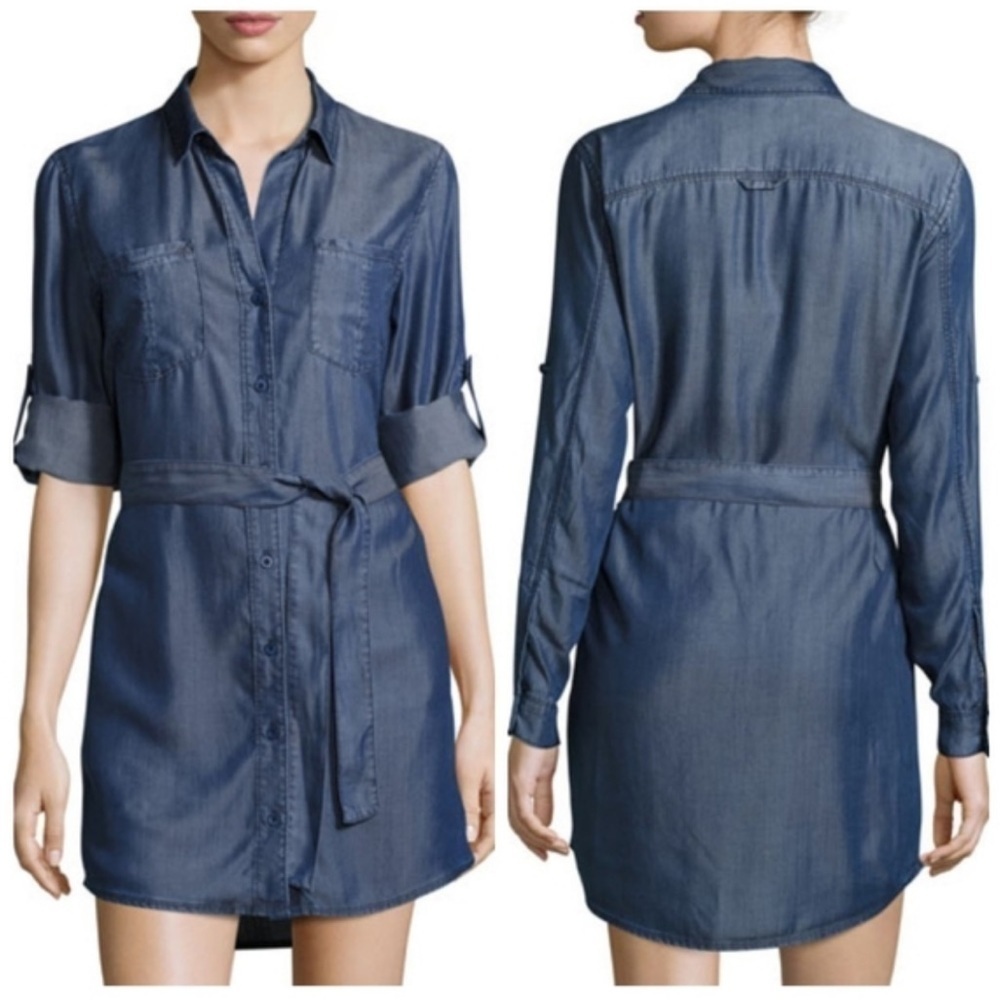 [Velvet Hearts] Anita Denim Roll Tab Sleeve Shirt Dress - S